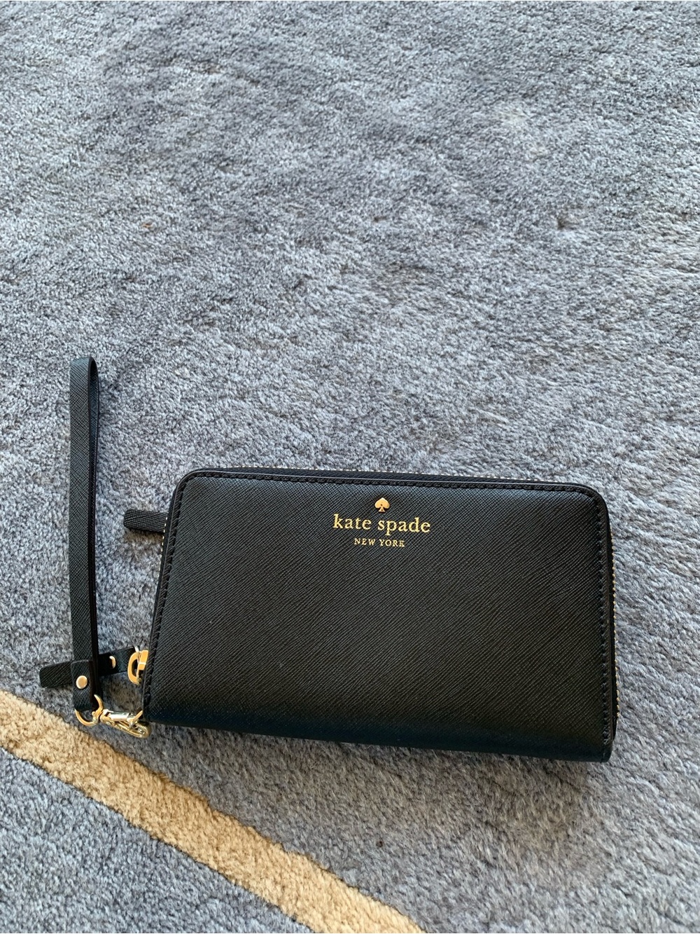 kate spade Black Zip-Around Wristlet Wallet with Gold Logo